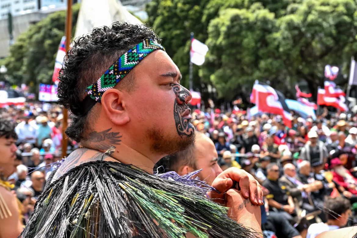 Aksi Demonstrasi Suku Maori [Mark Tantrum/AP Photo].